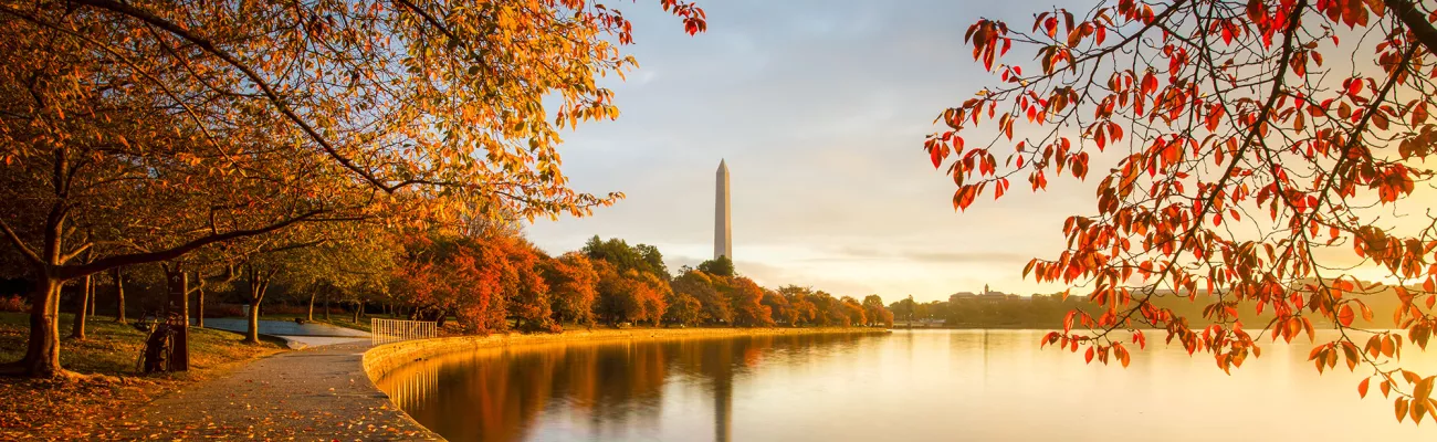 Sidewalk on the Tidal Basin with Washington Monument in the background